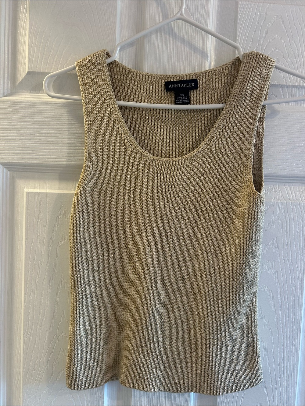 Ann Taylor Metallic Beige Scoop Neck Knit Tank